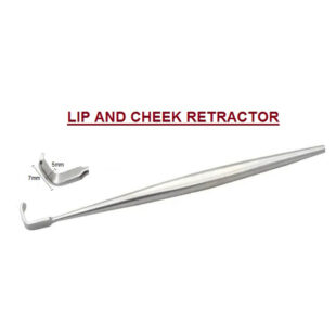 Eyelid Lip Retractor Jull-Dent 085 Used to hold mucoperiosteal flaps, cheeks, lips away from the surgical area. Available in 2 Shapes: 1) Jull-Dent 085A SURGICAL RETRACTOR, DOWNWARD CURVE, Single end, Small 5mm x 7mm 2) Jull-Dent 085B SURGICAL RETRACTOR, CURVED, Single end, 5mm Radius